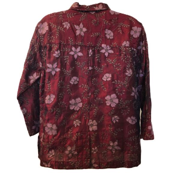 Vintage Coldwater Creek Women's Maroon Silk Floral Collared Button Shirt Small - Picture 3 of 10